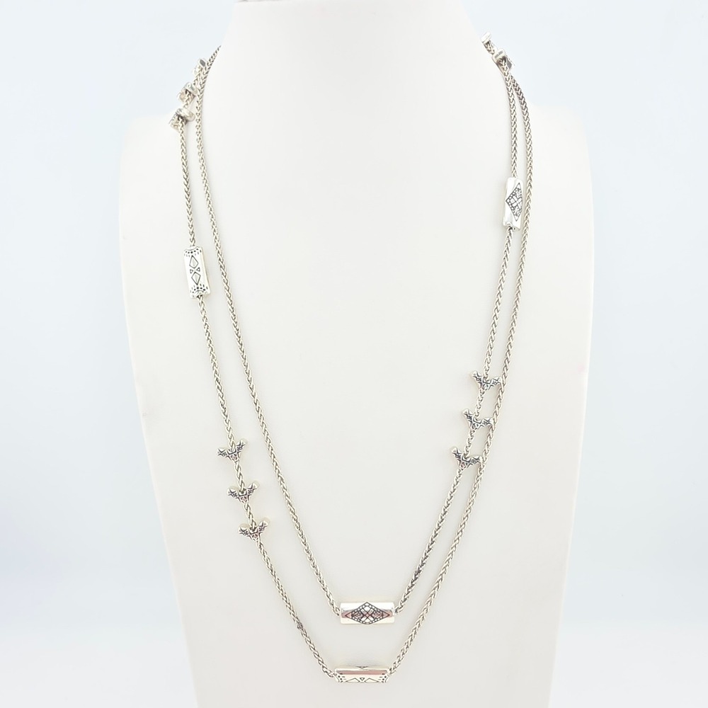 New! BRIGHTON Marrakesh Long Necklace Moroccan Etched Scroll Silver Plate 40"